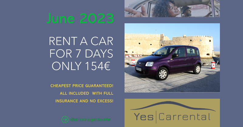 Rent a car in Heraklion of Crete for 7 days only 154€ for the whole June of 2023